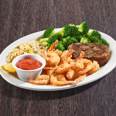 Sirloin and Fried Shrimp